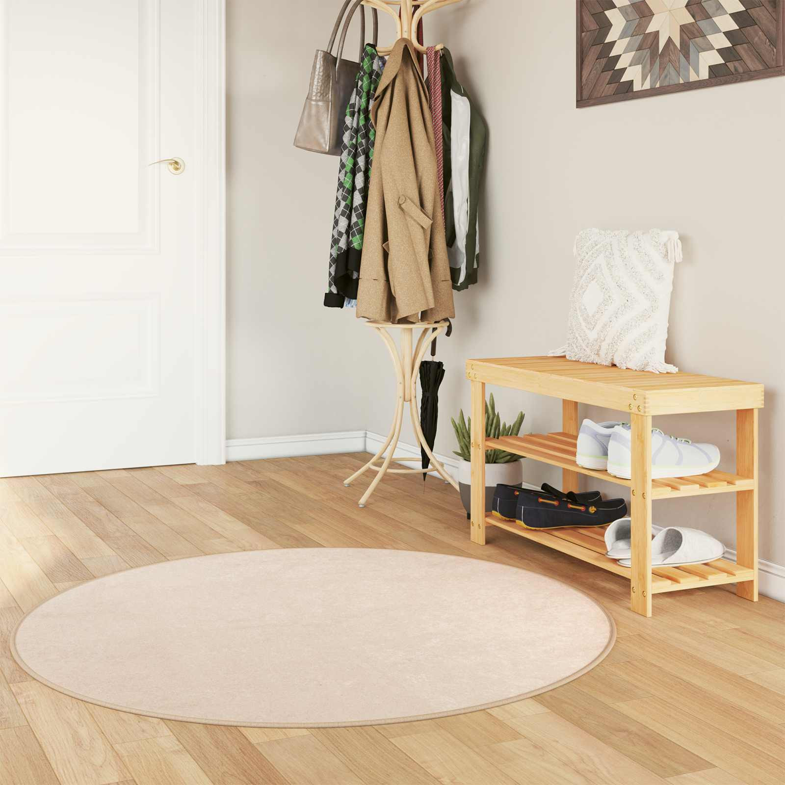 vidaXL Teppichläufer MARSA Creme 120 x 120 cm Polyester und PVC