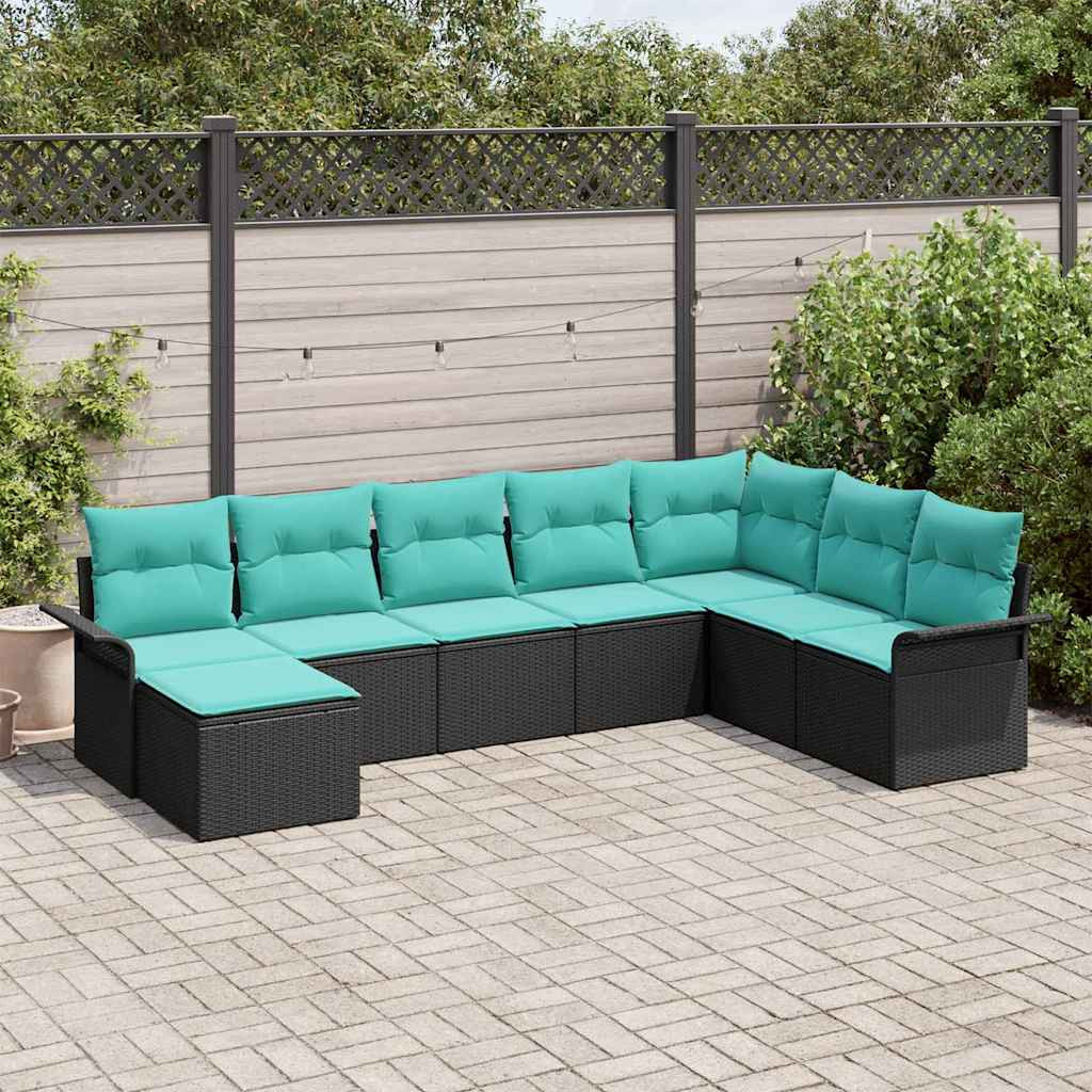 vidaXL Gartensofa-set mit Kissen 8 pcs Schwarz Poly-Rattan