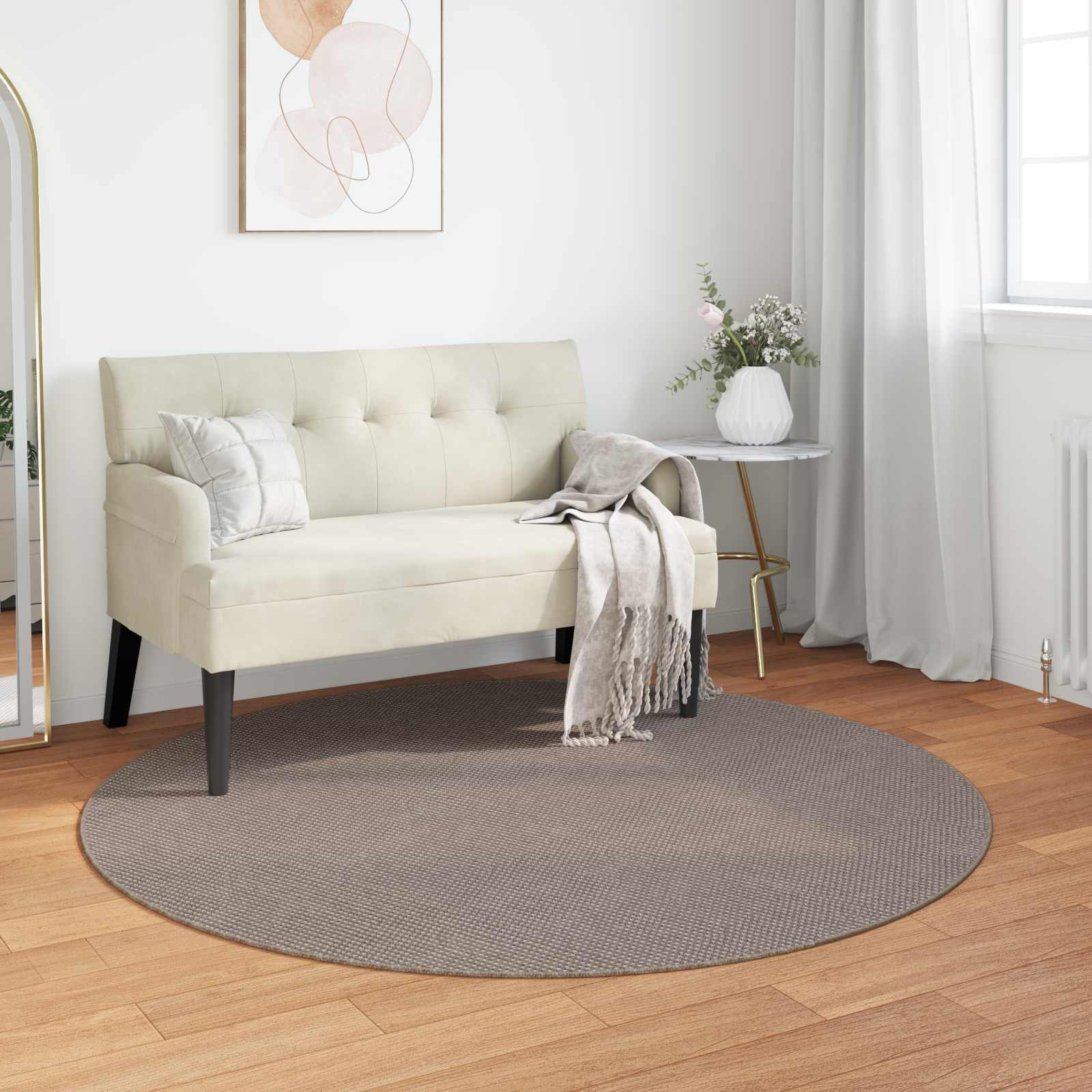 vidaXL Bereichsteppiche Rund LUGO Creme und Taupe Ø 120 CM Polyester