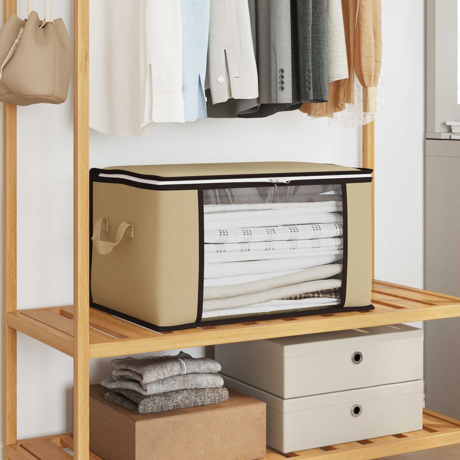 vidaXL Aufbewahrungsbox mit transparentem Seitenfenster Creme