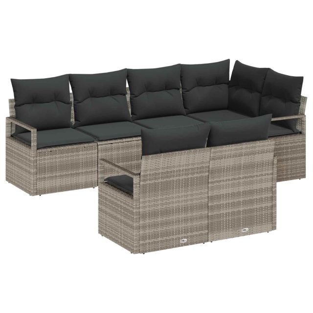 vidaXL Sofa Set mit Kissen 7 pcs Hellgrau Poly Rattan