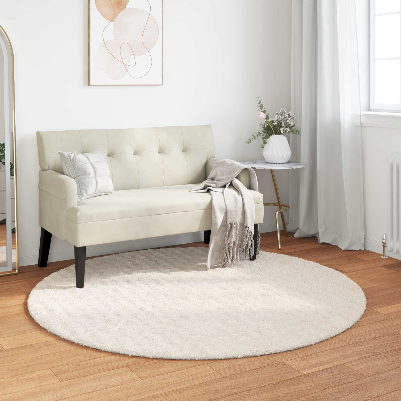 vidaXL Bereichsteppiche Rund SIROLO Creme Ø 120 CM Polyester