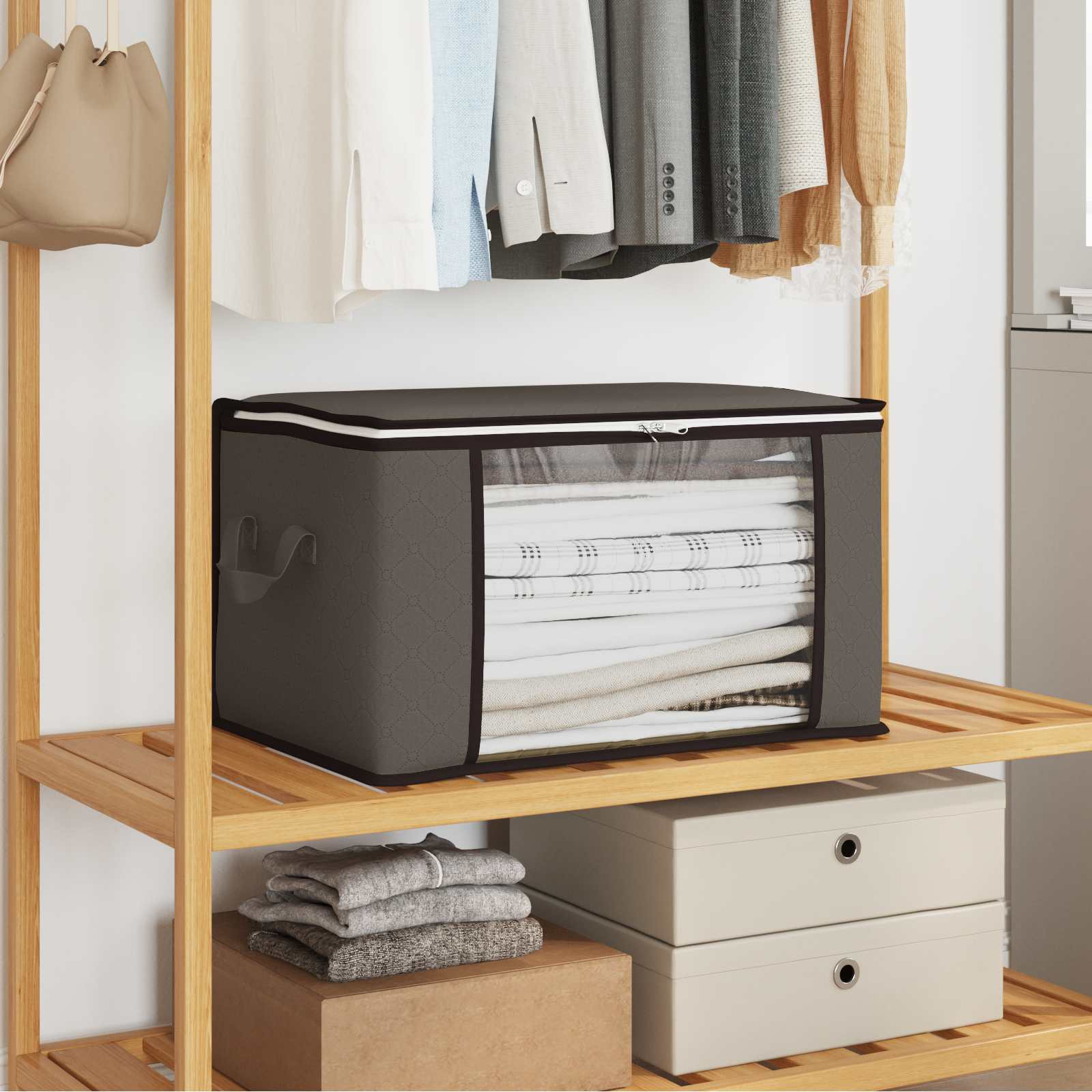 vidaXL Aufbewahrungsbox mit transparentem Seitenfenster 2 pcs Grau