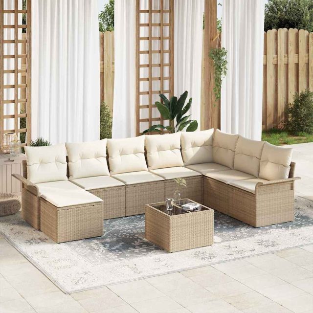 vidaXL Gartensofa-set mit Kissen 9 pcs Beige Poly-Rattan