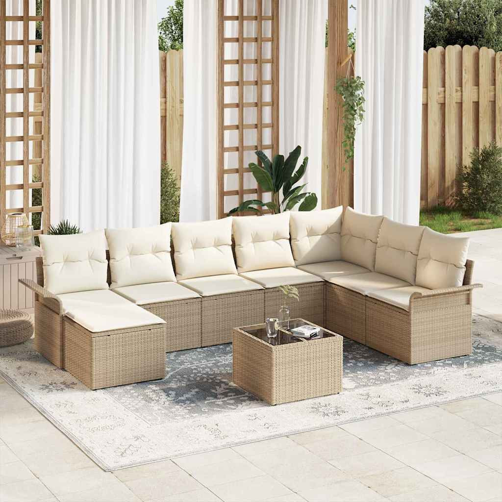 vidaXL Gartensofa-set mit Kissen 9 pcs Beige Poly-Rattan