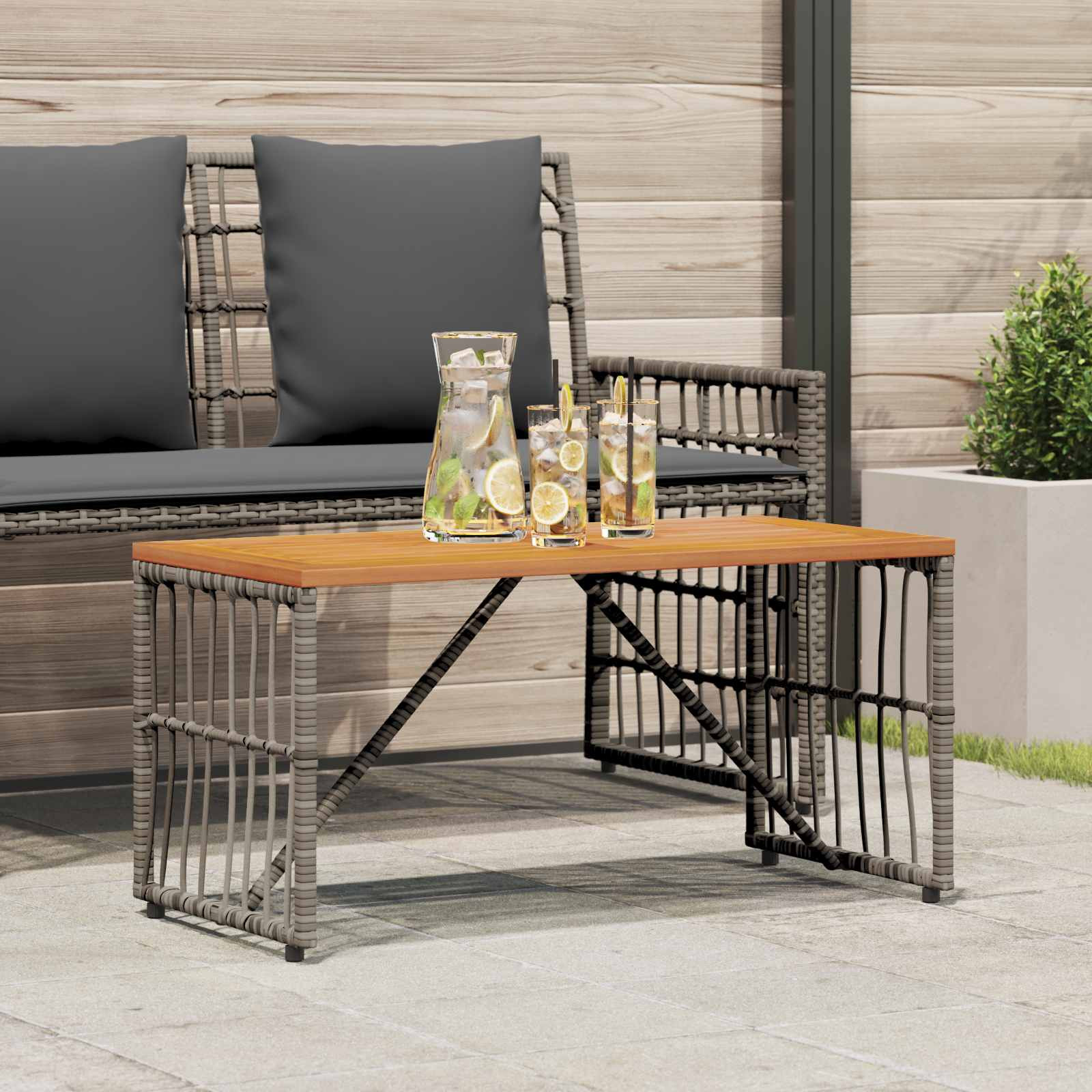 vidaXL Tisch für Outdoor Grau 80 x 40 x 40 cm Stahl und Poly Rattan