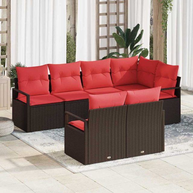 vidaXL Sofa Set 7 pcs Braun Poly-Rattan