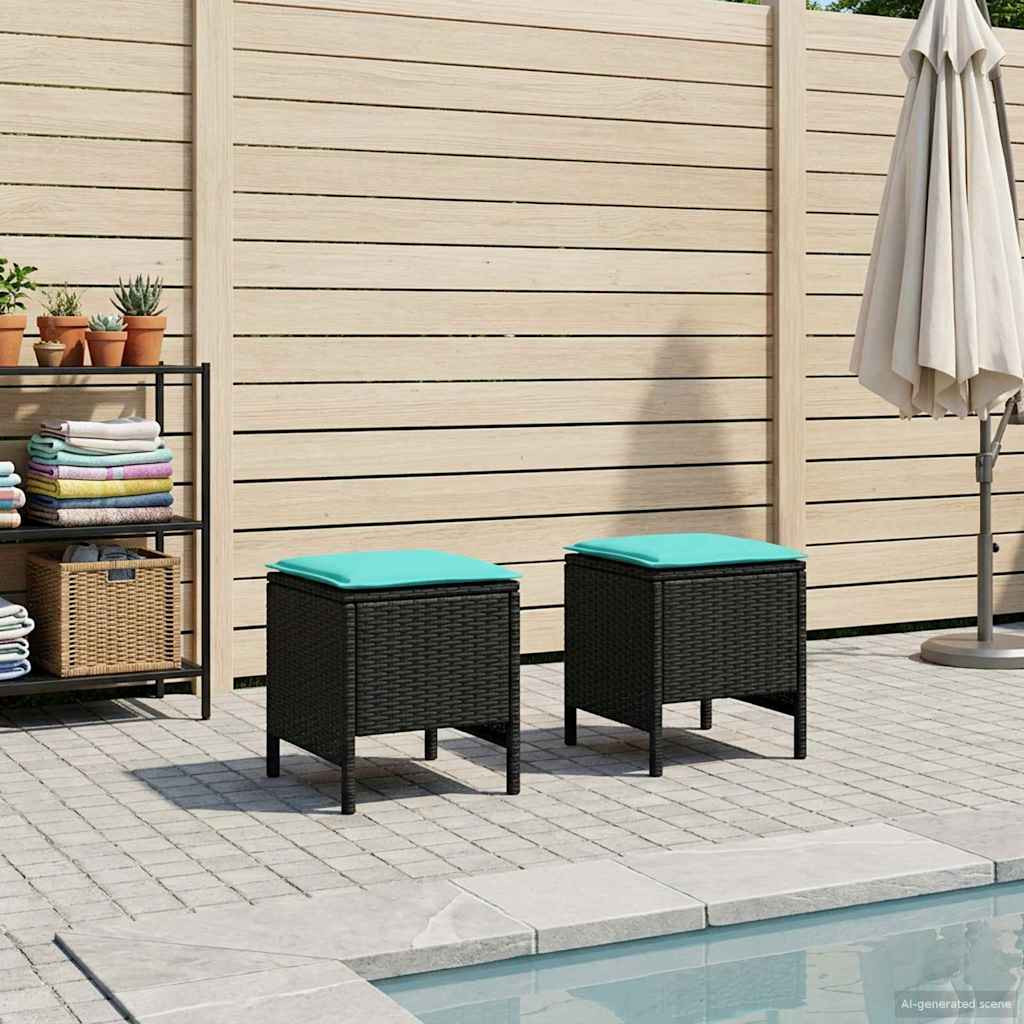 vidaXL Garten-Fußhocker 2 Stück Schwarz und Türkis 38 x 38 x 45 cm