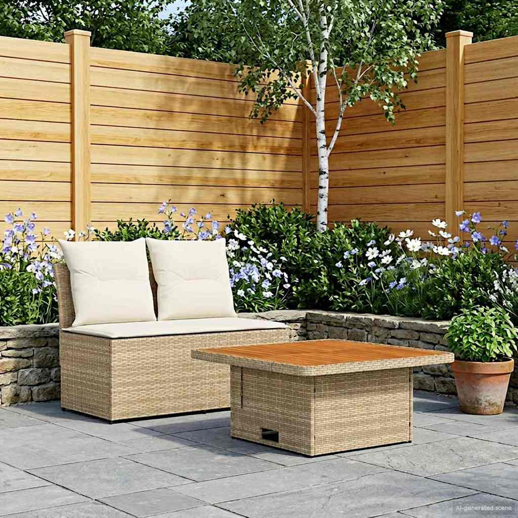 vidaXL 2 Stück Garten Mittel Sofa Mit Hochklapptisch Poly-Rattan