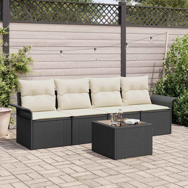 vidaXL Sofa Set mit Kissen 5 pcs Schwarz Poly-Rattan