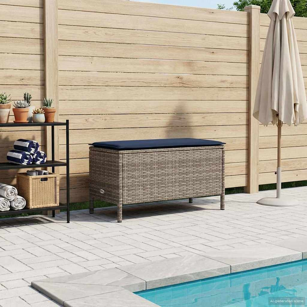 vidaXL Garten-Fußhocker Grau und Marineblau 80 x 38 x 42 cm PE-Rattan