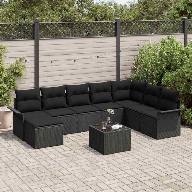 vidaXL Gartensofa-set mit Kissen 9 pcs Schwarz Poly-Rattan