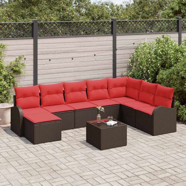 vidaXL Gartensofa-set mit Kissen 9 pcs Braun Poly Rattan
