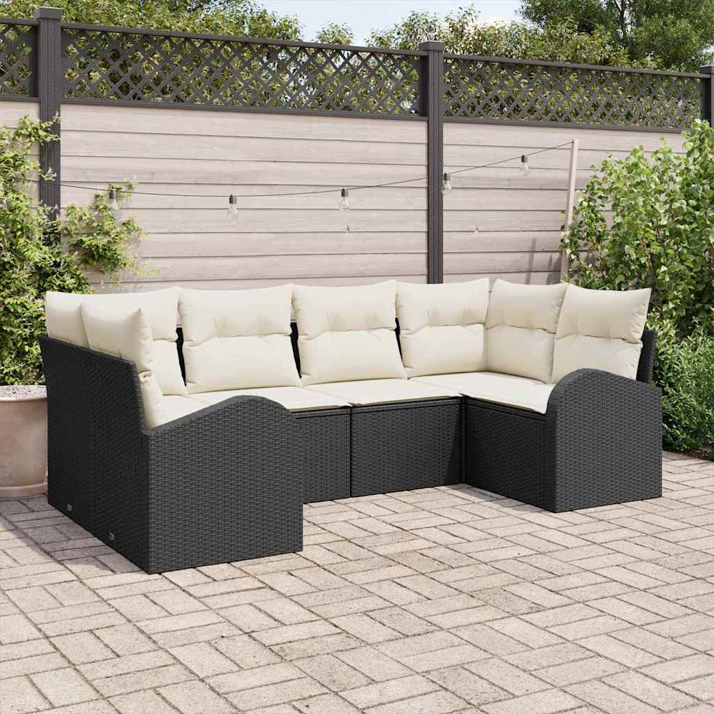 vidaXL Gartensofa-set mit Kissen 6 pcs Schwarz Poly Rattan