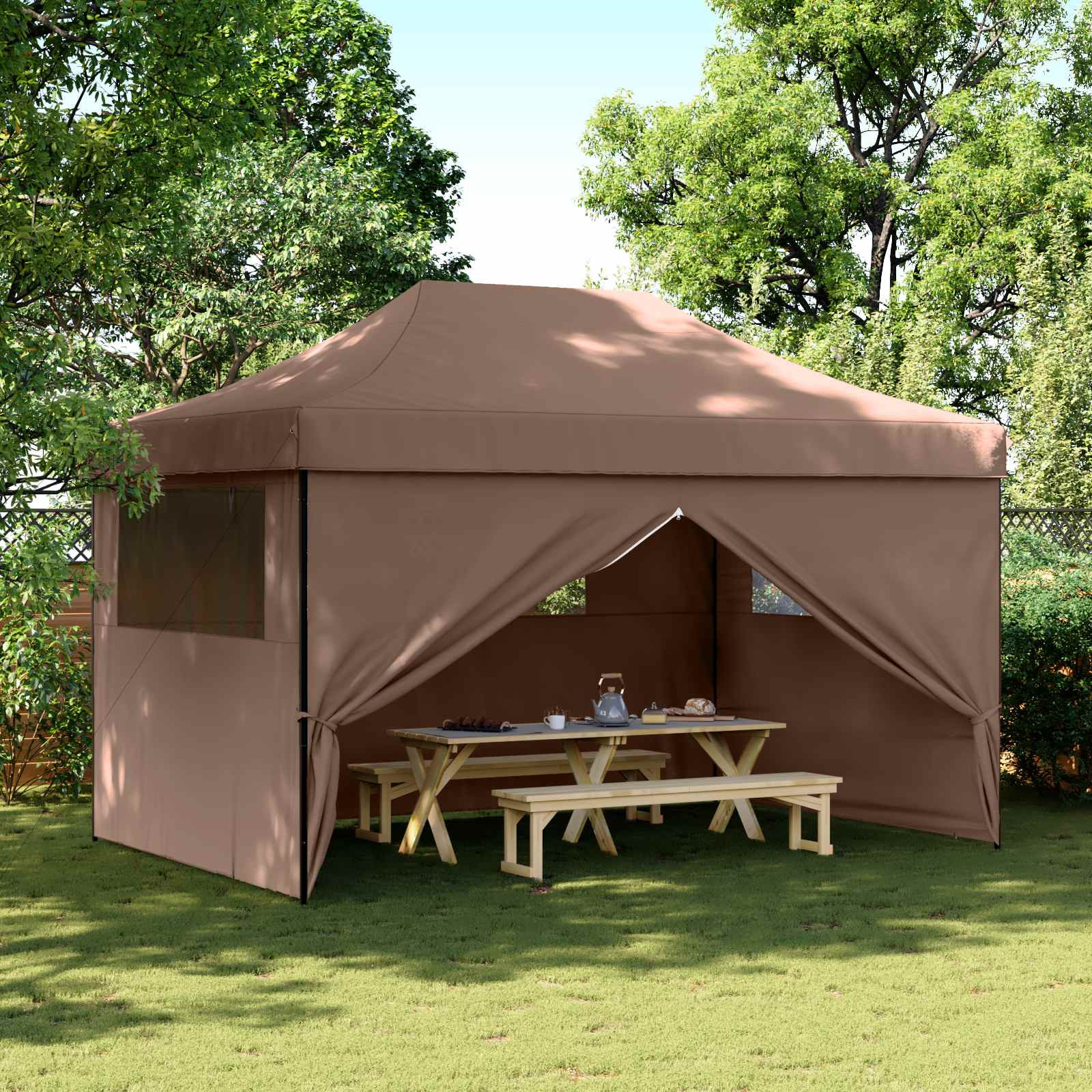 vidaXL Party-Zelt Braun 292 x 440 x 315 cm Oxford-Stoff