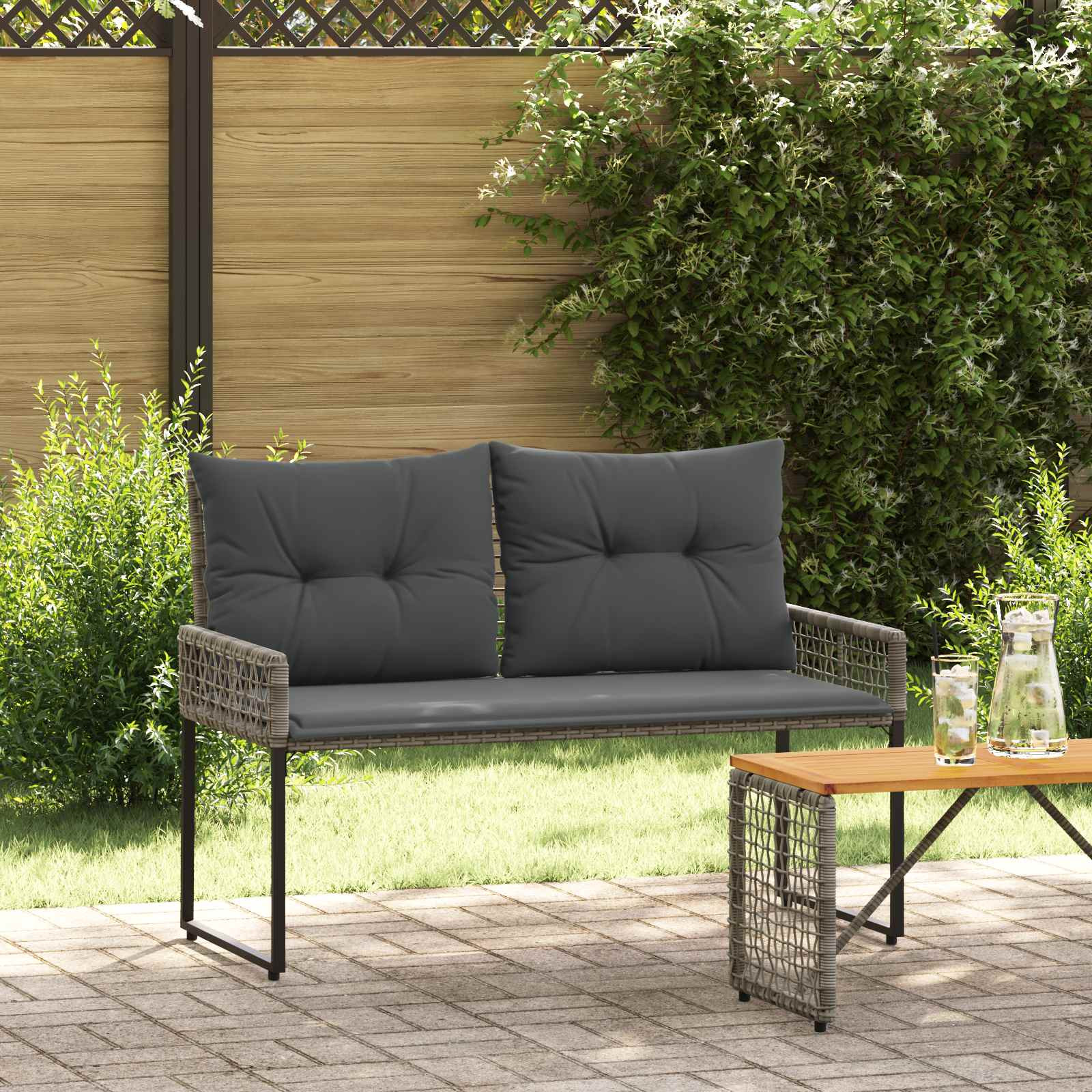 vidaXL Bank Outdoor Grau 118 x 55 x 82 cm PE-Rattan und Stoff