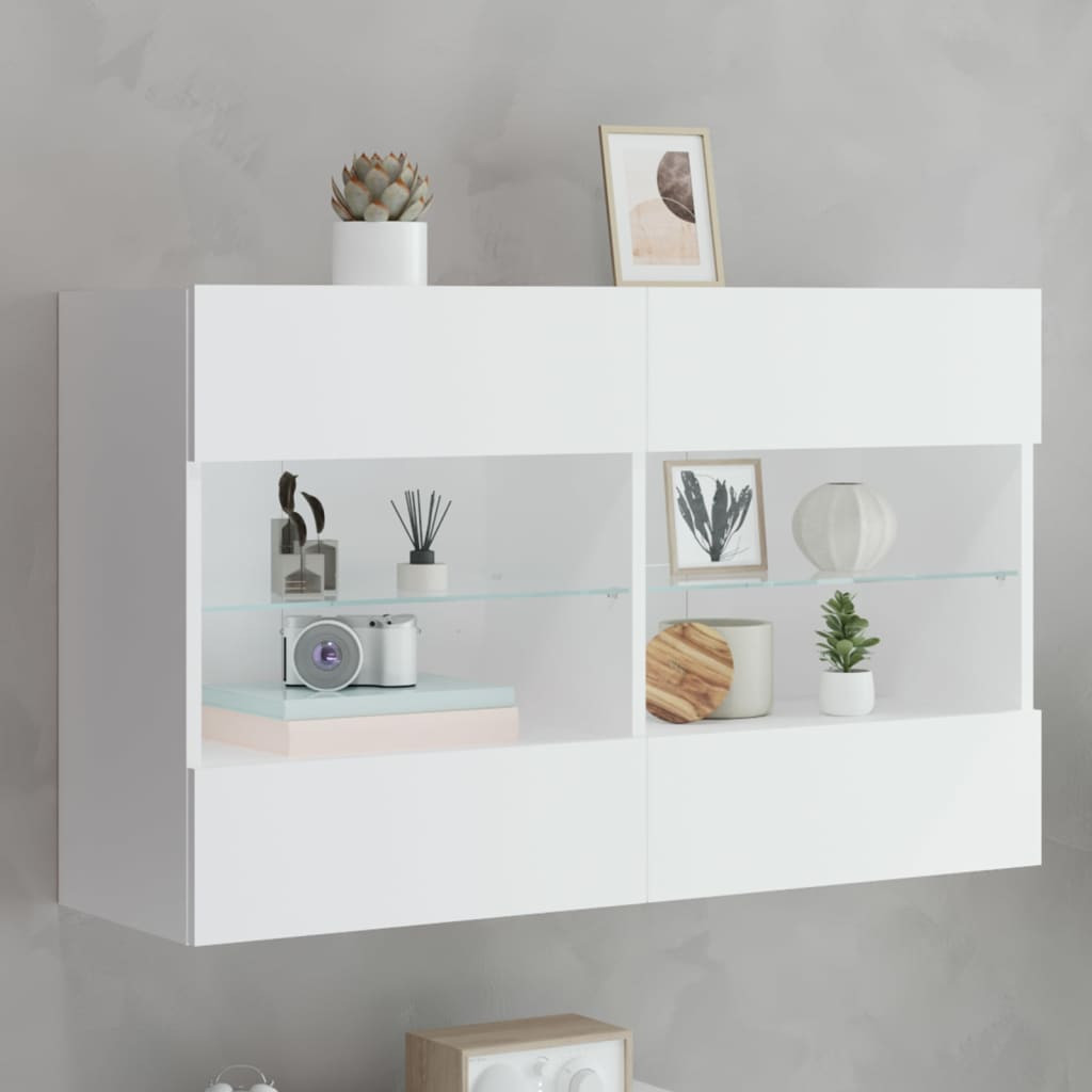 vidaXL TV-Wandschrank mit LED-Leuchten Weiß 98,5x30x60,5 cm
