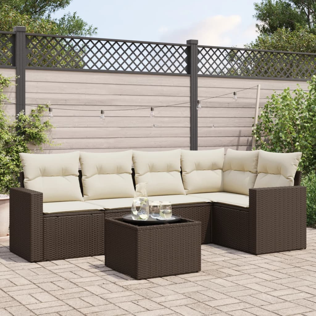 vidaXL 6-tlg. Garten-Sofagarnitur mit Kissen Braun Poly Rattan