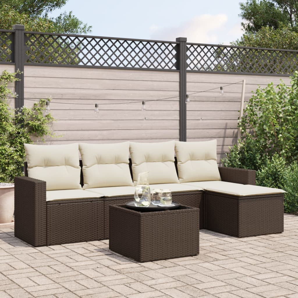 vidaXL 6-tlg. Garten-Sofagarnitur mit Kissen Braun Poly Rattan