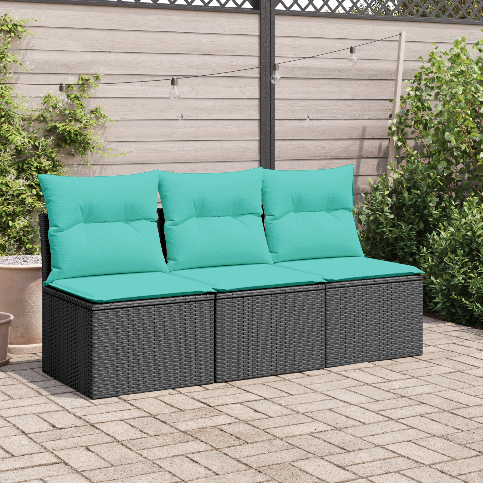 vidaXL | Garten-Sofa | mit Kissen Schwarz 165 x 62 x 69 cm Poly Rattan