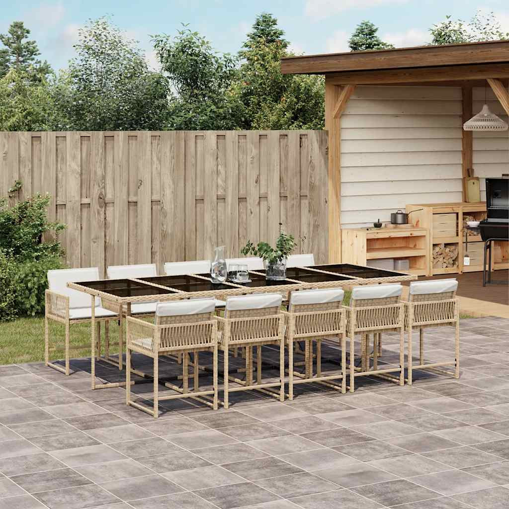 vidaXL 11-tlg. Garten-Essgruppe mit Kissen Beige Poly Rattan