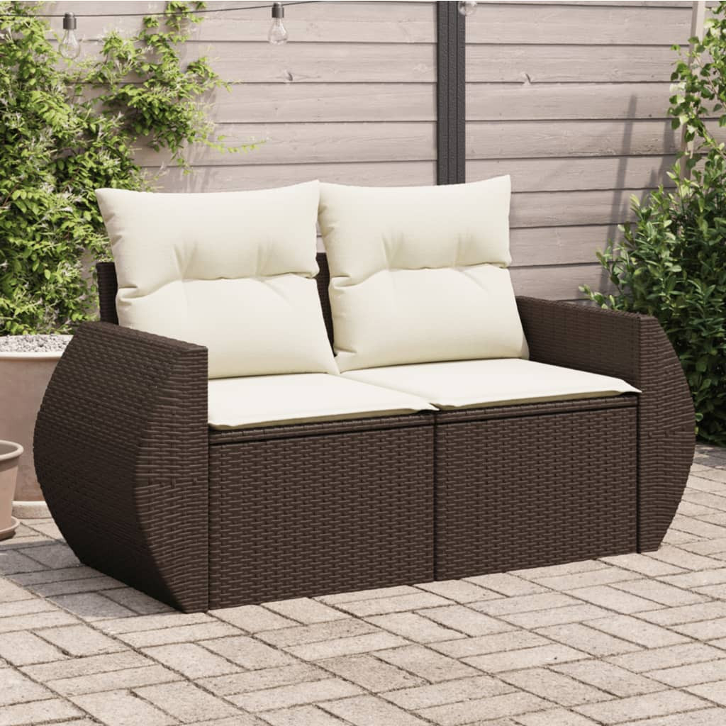 vidaXL Gartensofa mit Kissen 2-Sitzer Braun Poly Rattan