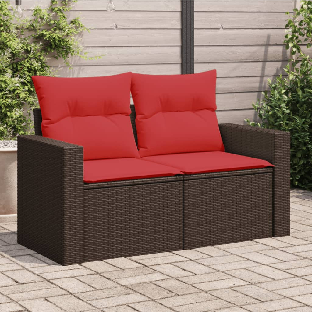 vidaXL Gartensofa mit Kissen 2-Sitzer Braun Poly Rattan
