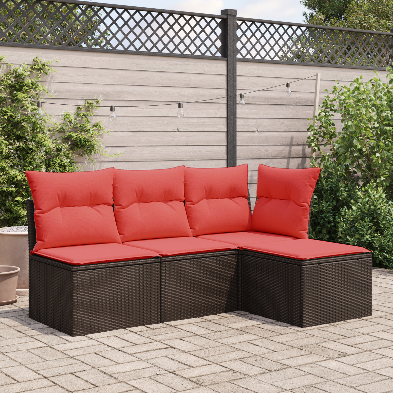 vidaXL Gartenhocker mit Kissen Braun 55x55x37 cm Poly Rattan