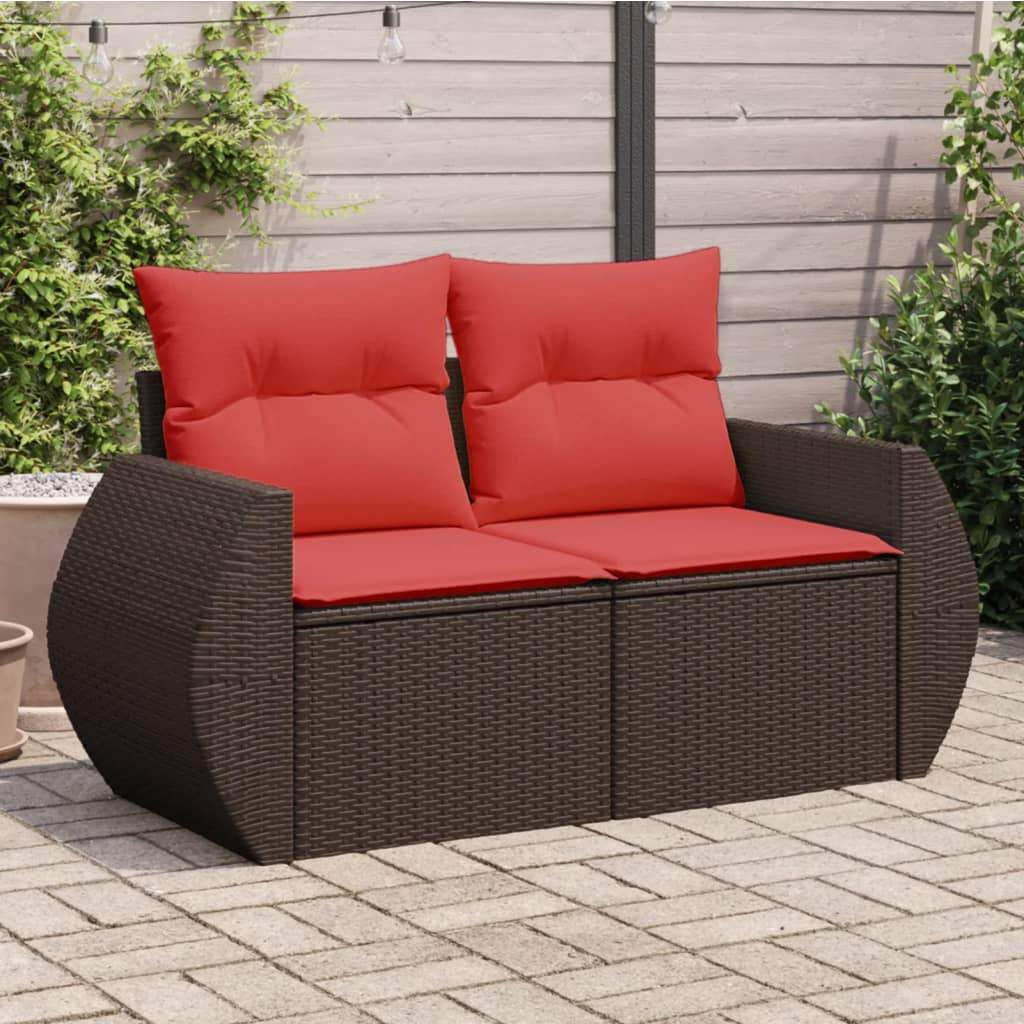 vidaXL Gartensofa mit Kissen 2-Sitzer Braun Poly Rattan
