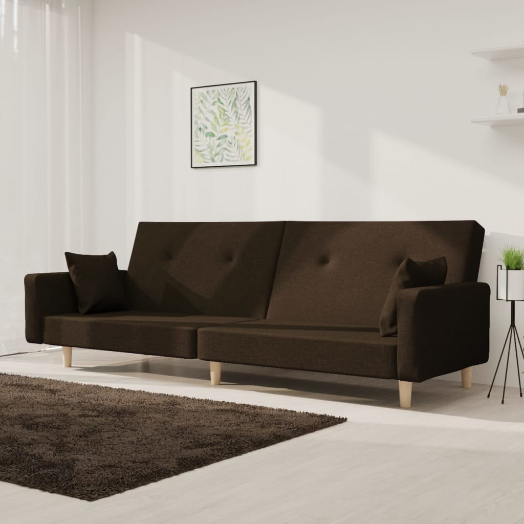 vidaXL Schlafsofa 2-Sitzer mit 2 Kissen Dunkelbraun Stoff