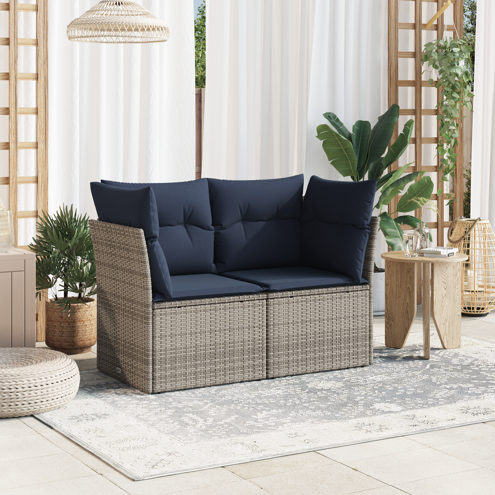 vidaXL | Garten-Sofa | mit Kissen Grau 124 x 62 x 69 cm Poly Rattan