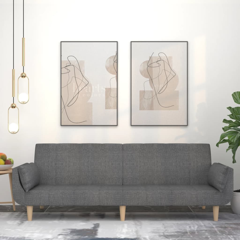 vidaXL Schlafsofa 2-Sitzer mit 2 Kissen Hellgrau Stoff