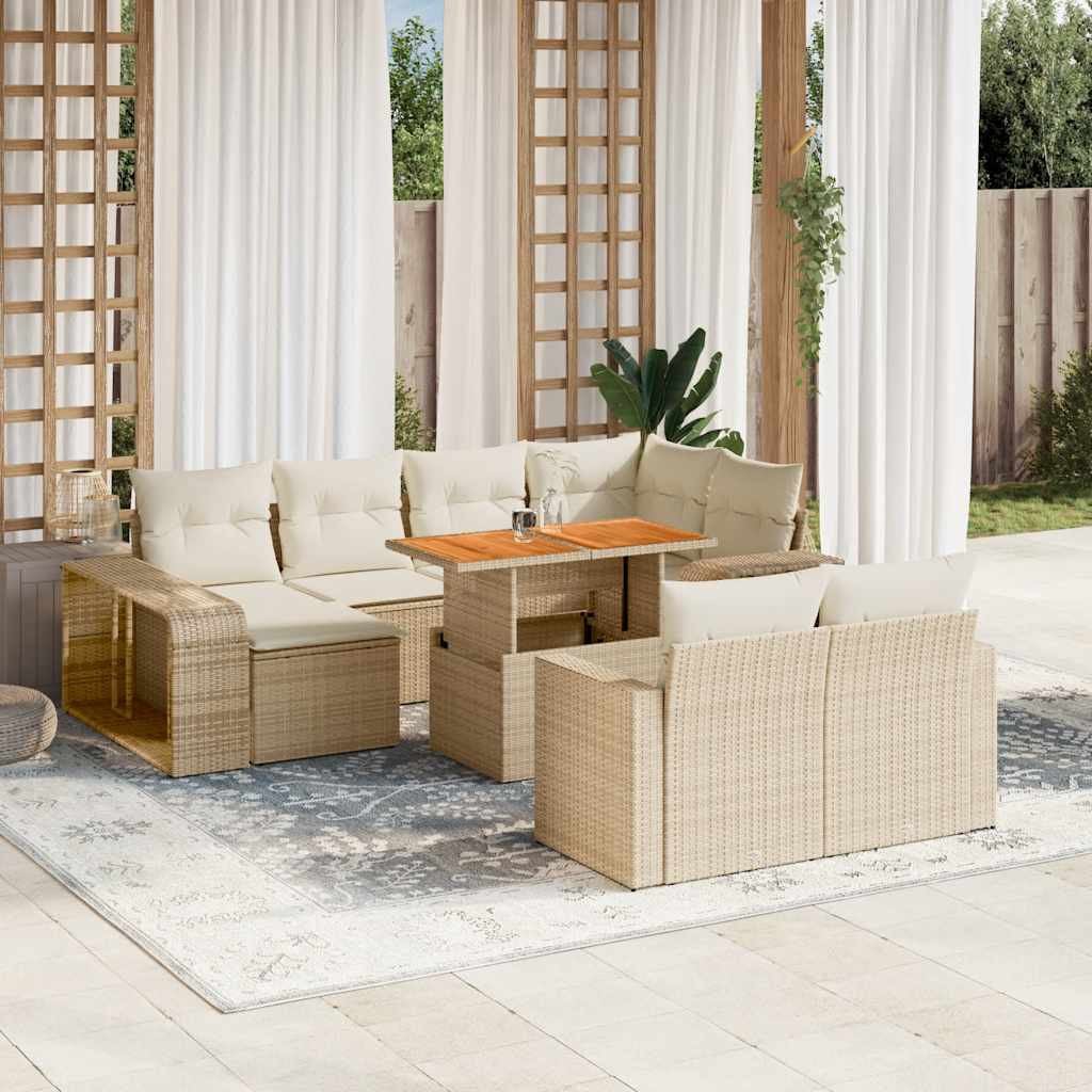 vidaXL 11-tlg. Garten-Sofagarnitur mit Kissen Beige Poly Rattan