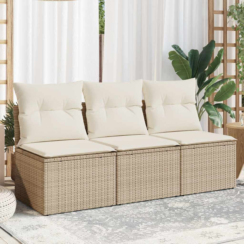 vidaXL Gartensofa mit Kissen 3-Sitzer Beige Poly Rattan