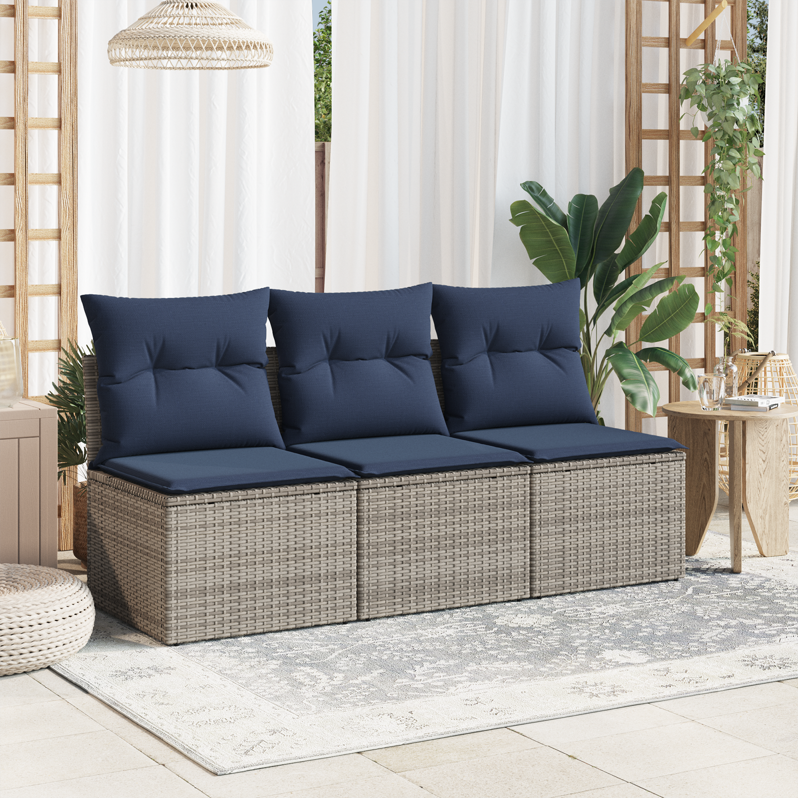 vidaXL | Garten-Sofa | mit Kissen Grau 165 x 62 x 69 cm Poly Rattan