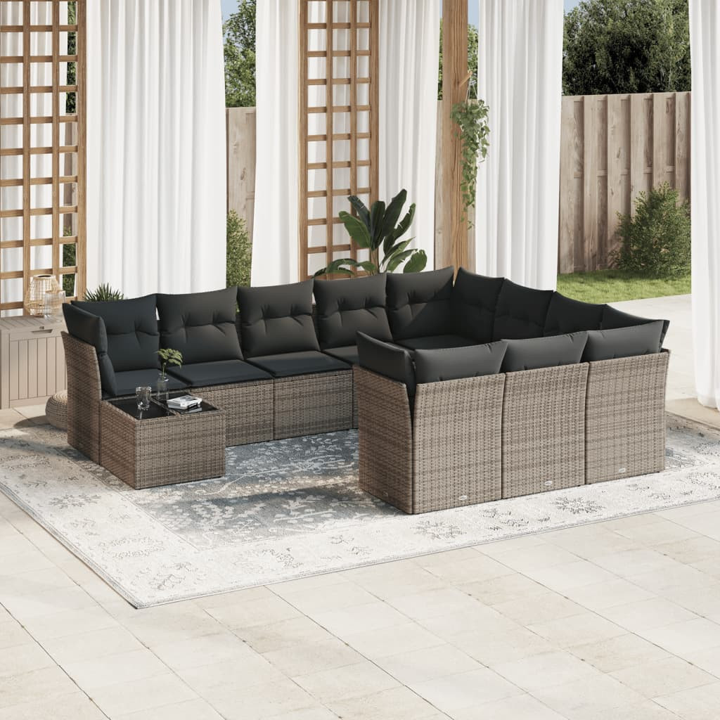 vidaXL 11-tlg. Garten-Sofagarnitur mit Kissen Grau Poly Rattan