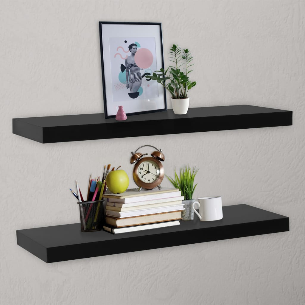 vidaXL Schweberegale 2 Stk. Schwarz 120x20x3,8 cm