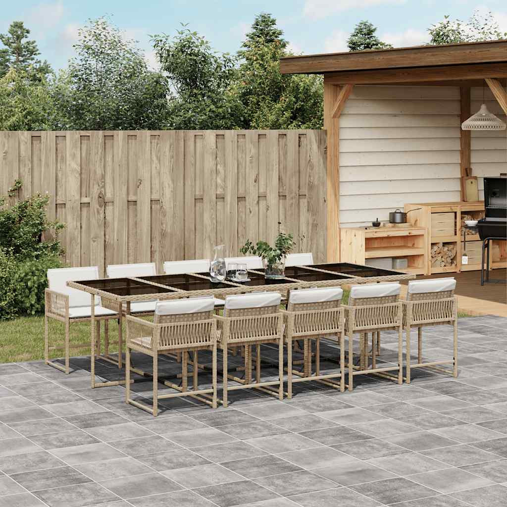 vidaXL 11-tlg. Garten-Essgruppe mit Kissen Beige Poly Rattan