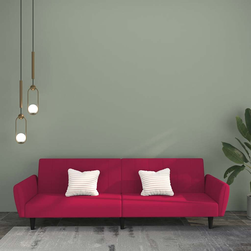 vidaXL Schlafsofa 2-Sitzer Weinrot Samt