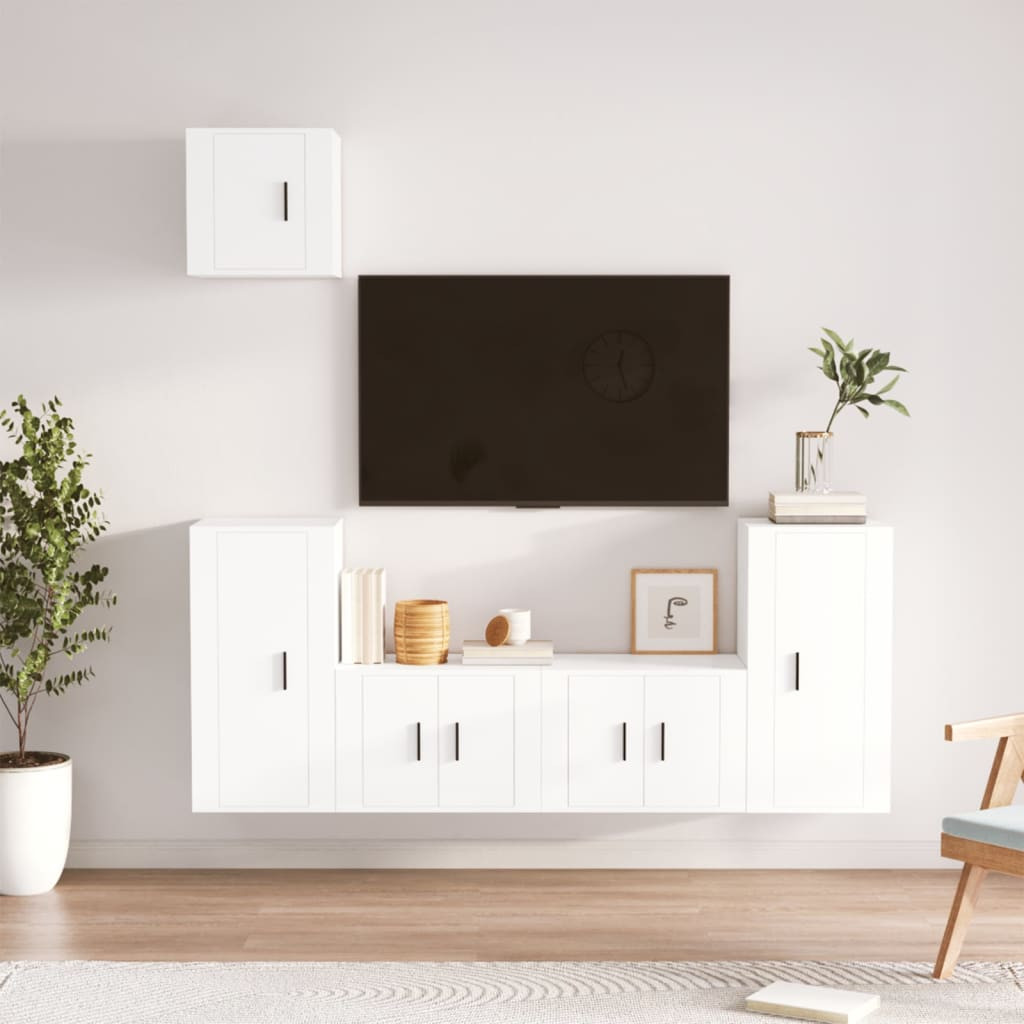 vidaXL 5-tlg. TV-Schrank-Set Weiß Holzwerkstoff
