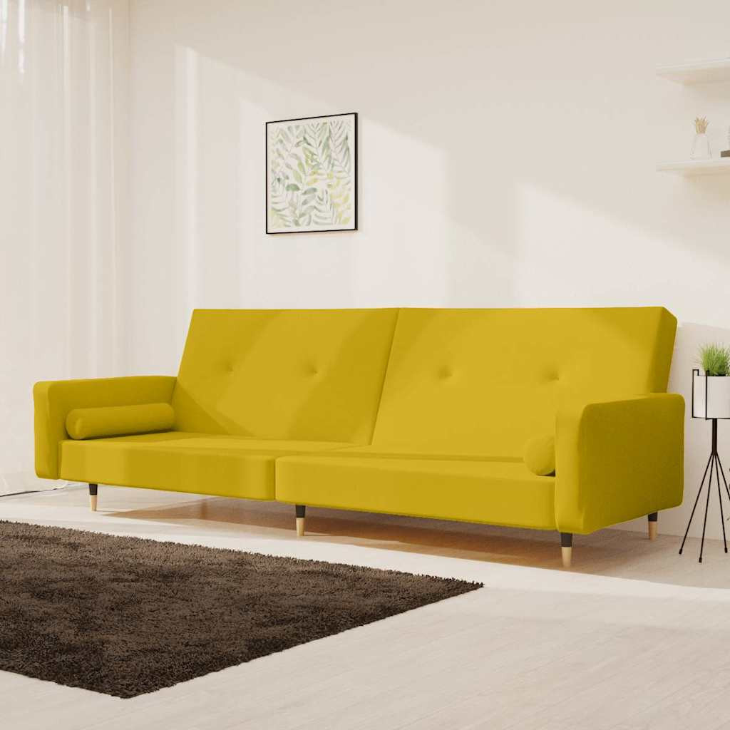 vidaXL Schlafsofa 2-Sitzer mit 2 Kissen Gelb Samt