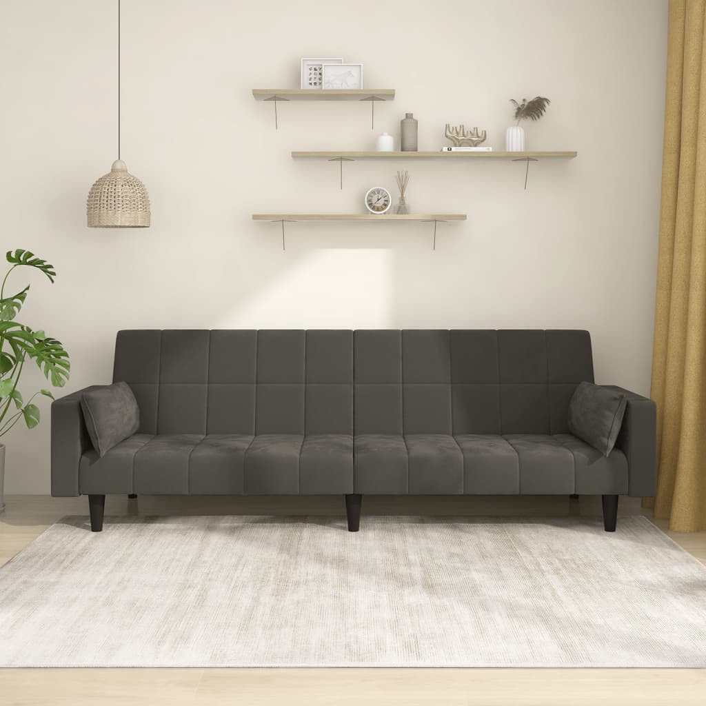 vidaXL Schlafsofa 2-Sitzer mit 2 Kissen Dunkelgrau Samt