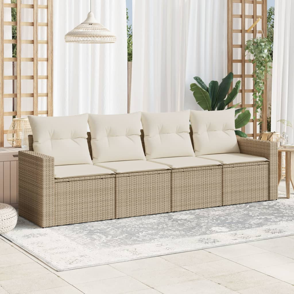 vidaXL 4-tlg. Garten-Sofagarnitur mit Kissen Beige Poly Rattan