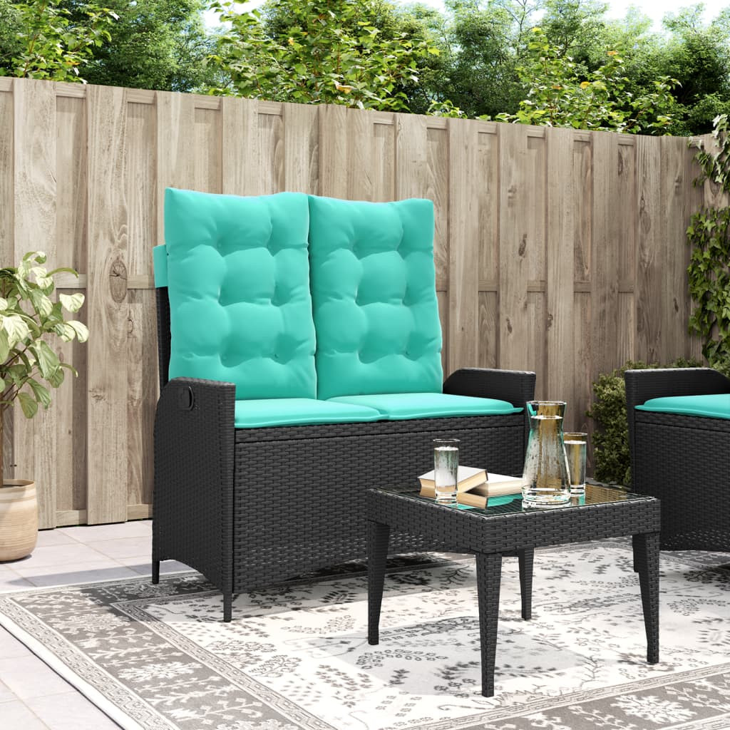 vidaXL Gartenbank Verstellbar mit Kissen Schwarz Poly Rattan