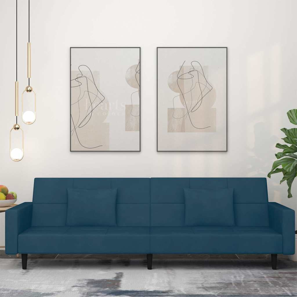 vidaXL Schlafsofa 2-Sitzer mit 2 Kissen Blau Samt