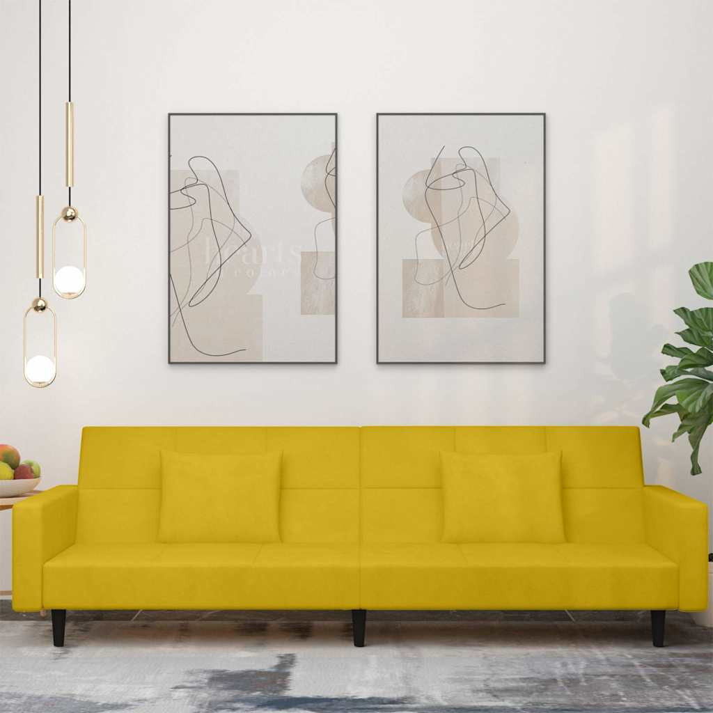 vidaXL Schlafsofa 2-Sitzer mit 2 Kissen Gelb Samt