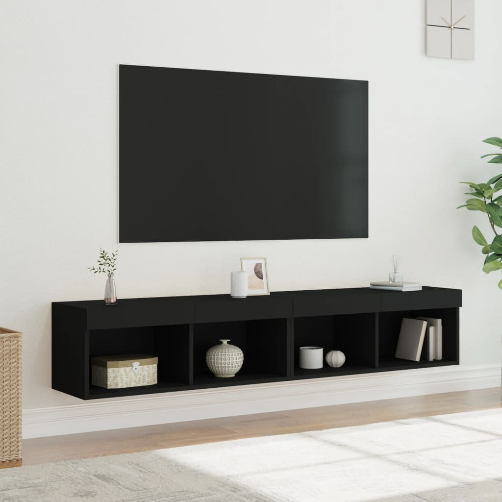 vidaXL TV-Schränke mit LED-Leuchten 2 Stk. Schwarz 80x30x30 cm