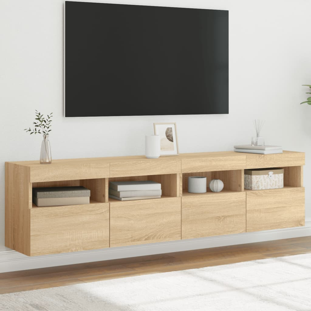vidaXL TV-Wandschränke mit LED-Leuchten 2 Stk. Sonoma-Eiche 80x30x40cm