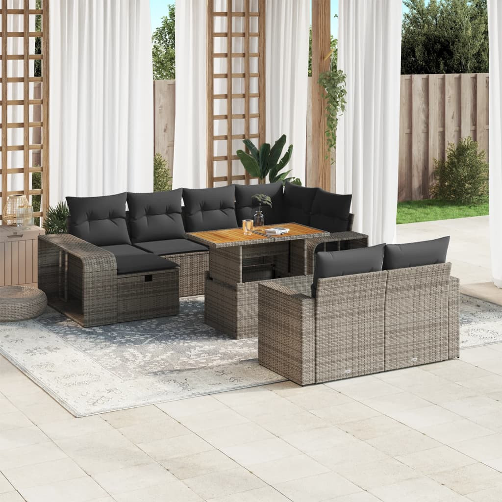 vidaXL 11-tlg. Garten-Sofagarnitur mit Kissen Grau Poly Rattan