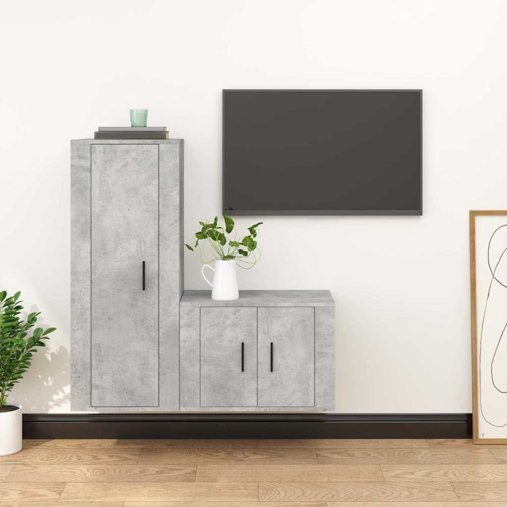vidaXL 2-tlg. TV-Schrank-Set Betongrau Holzwerkstoff